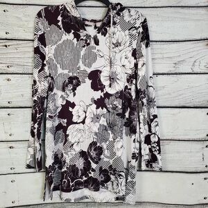 Chico’s Zenergy Women’s 0 (US 4/6) Hooded Tunic Top Floral Stripe Print Purple W